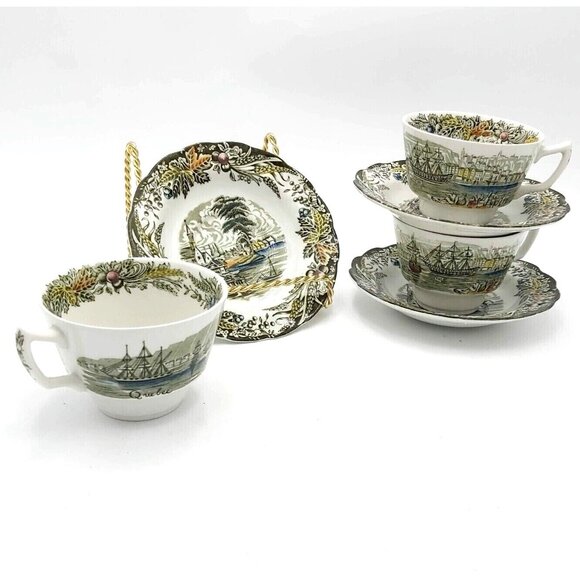 Ridgway Heritage -Village of Cedars- Scenes of Early Canada- Set of 3 Teacups - Picture 2 of 8